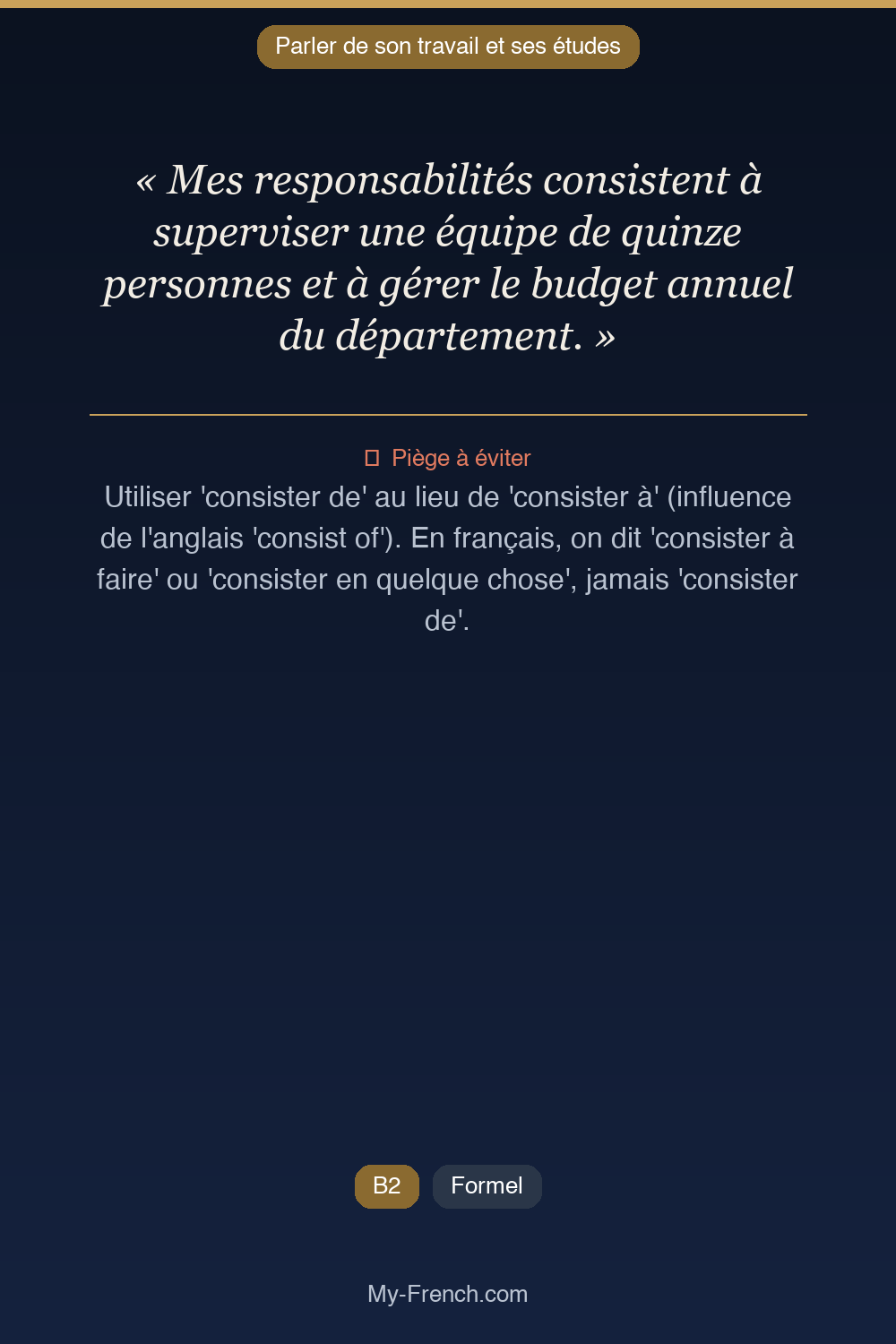 Français des affaires : « Mes responsabilités consistent à superviser une équipe de quinze perso »