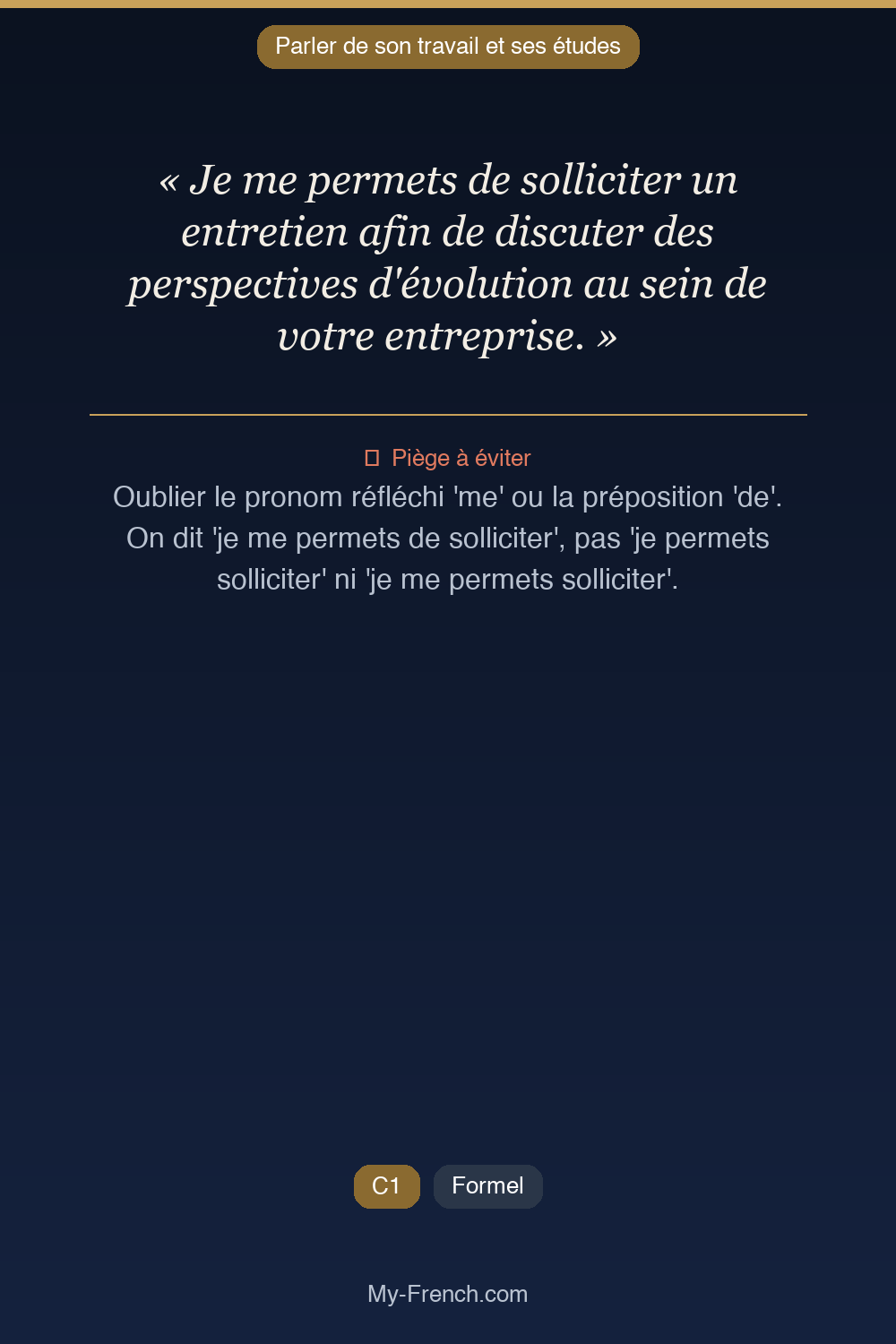 Français des affaires : « Je me permets de solliciter un entretien afin de discuter des perspect »