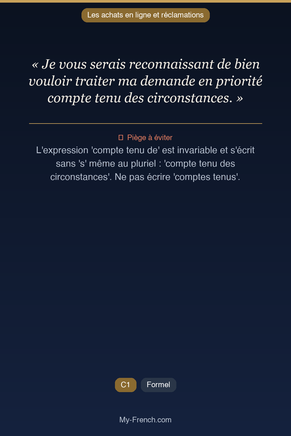 Français des affaires : « Je vous serais reconnaissant de bien vouloir traiter ma demande en pri »
