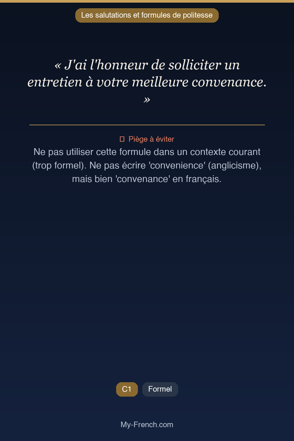 Français des affaires : « J'ai l'honneur de solliciter un entretien à votre meilleure convenance »