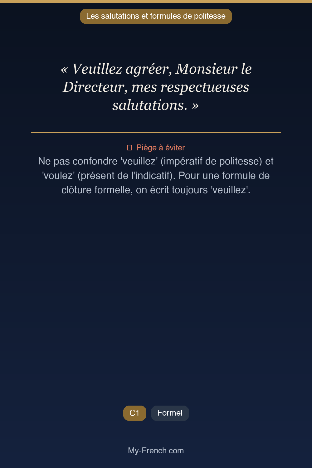 Français des affaires : « Veuillez agréer, Monsieur le Directeur, mes respectueuses salutations. »