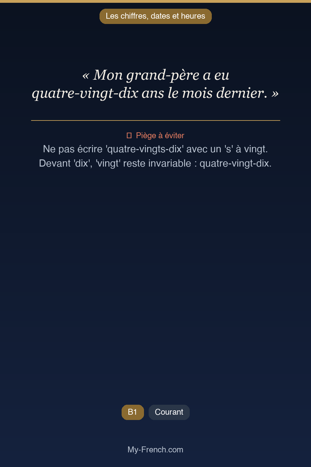 Français des affaires : « Mon grand-père a eu quatre-vingt-dix ans le mois dernier. »