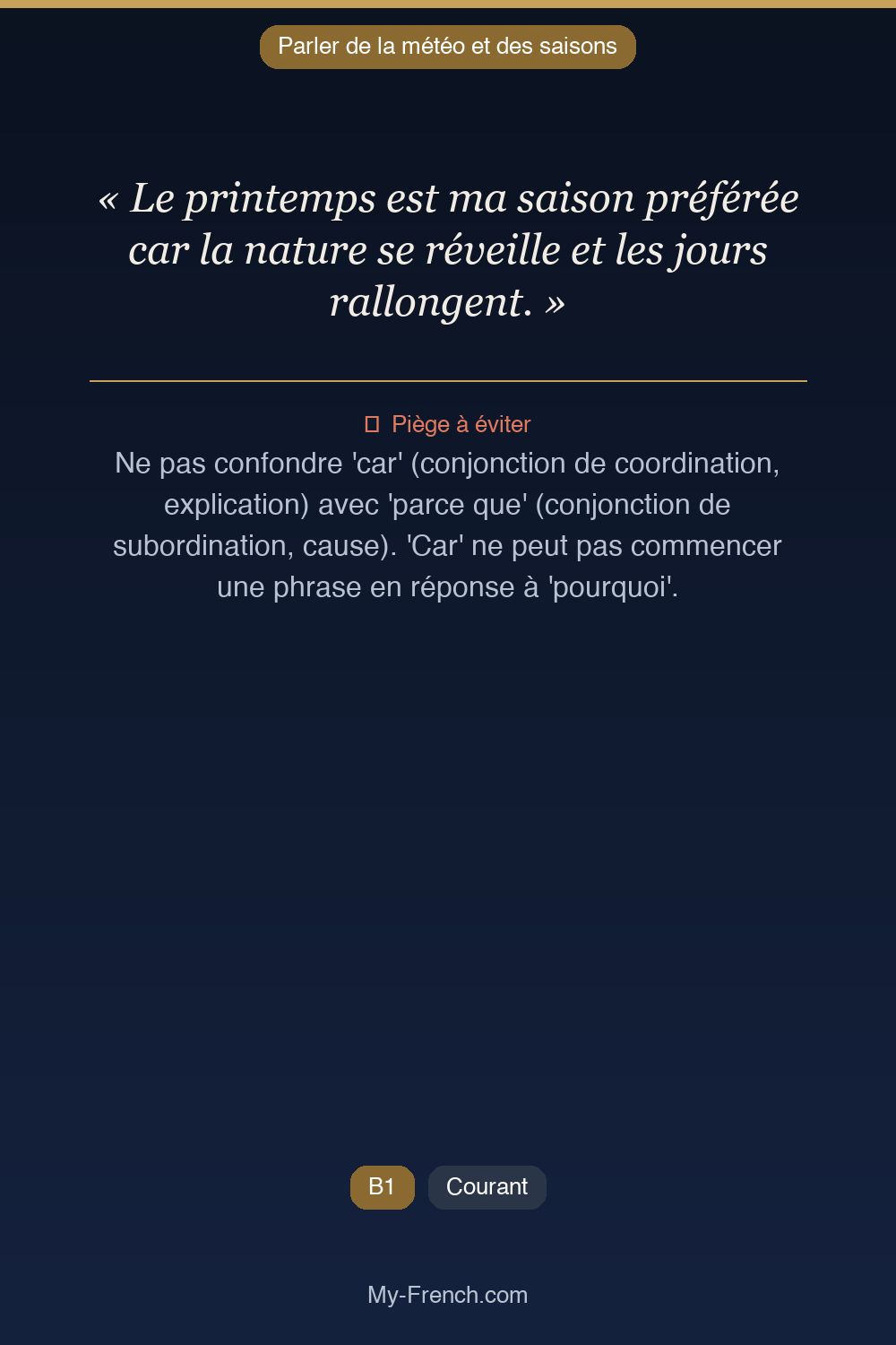 Français des affaires : « Le printemps est ma saison préférée car la nature se réveille et les j »