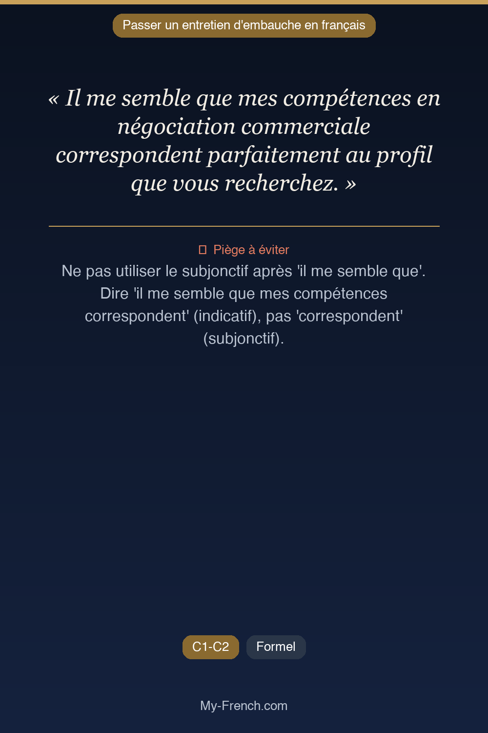 Français des affaires : « Il me semble que mes compétences en négociation commerciale correspond »
