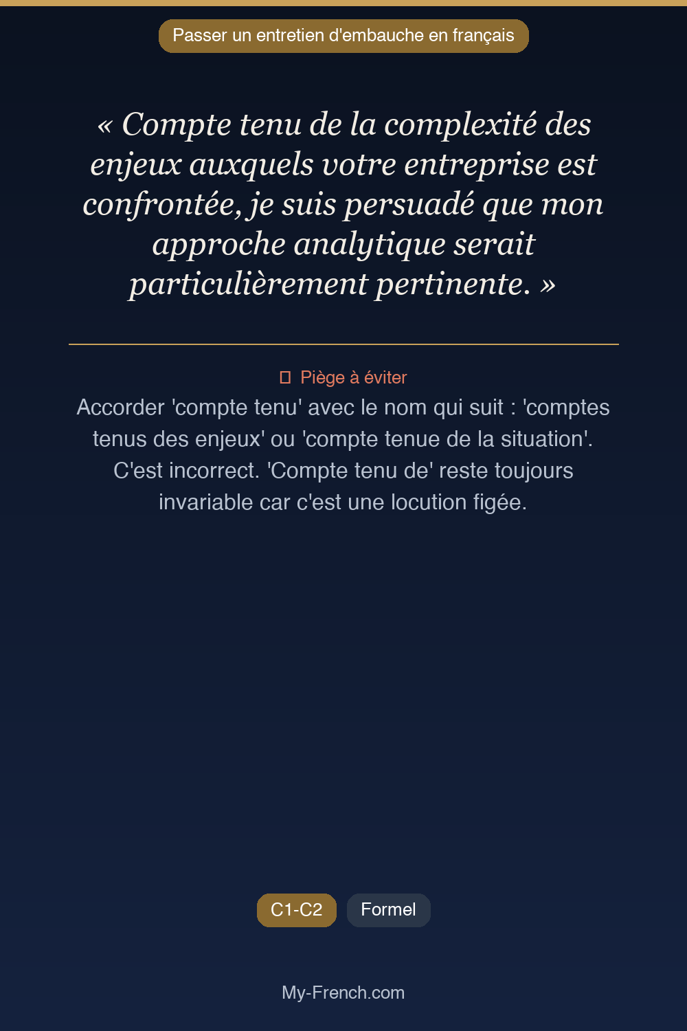 Français des affaires : « Compte tenu de la complexité des enjeux auxquels votre entreprise est  »