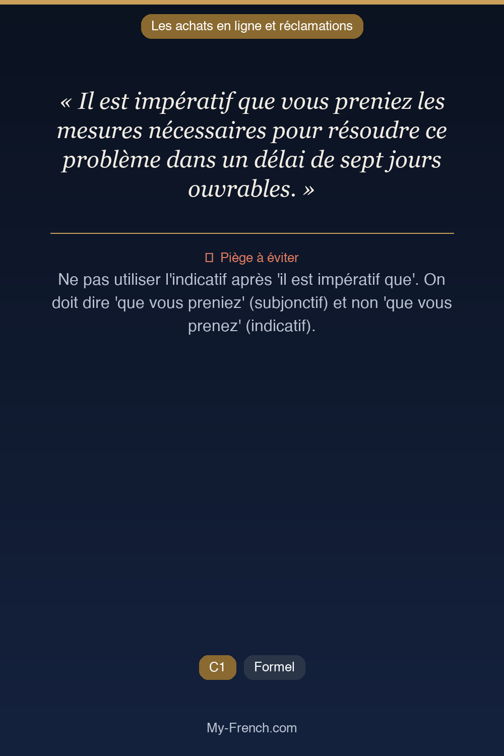 Français des affaires : « Il est impératif que vous preniez les mesures nécessaires pour résoudr »