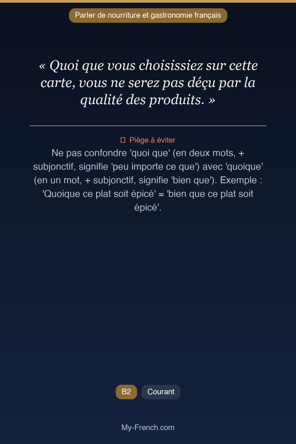 Français des affaires : « Quoi que vous choisissiez sur cette carte, vous ne serez pas déçu par  »