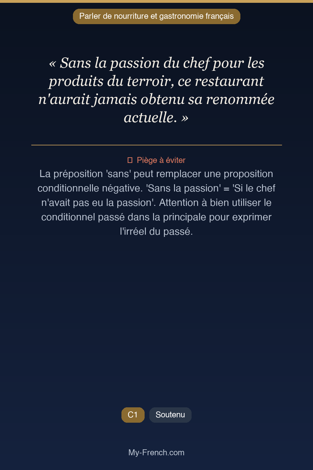 Français des affaires : « Sans la passion du chef pour les produits du terroir, ce restaurant n' »