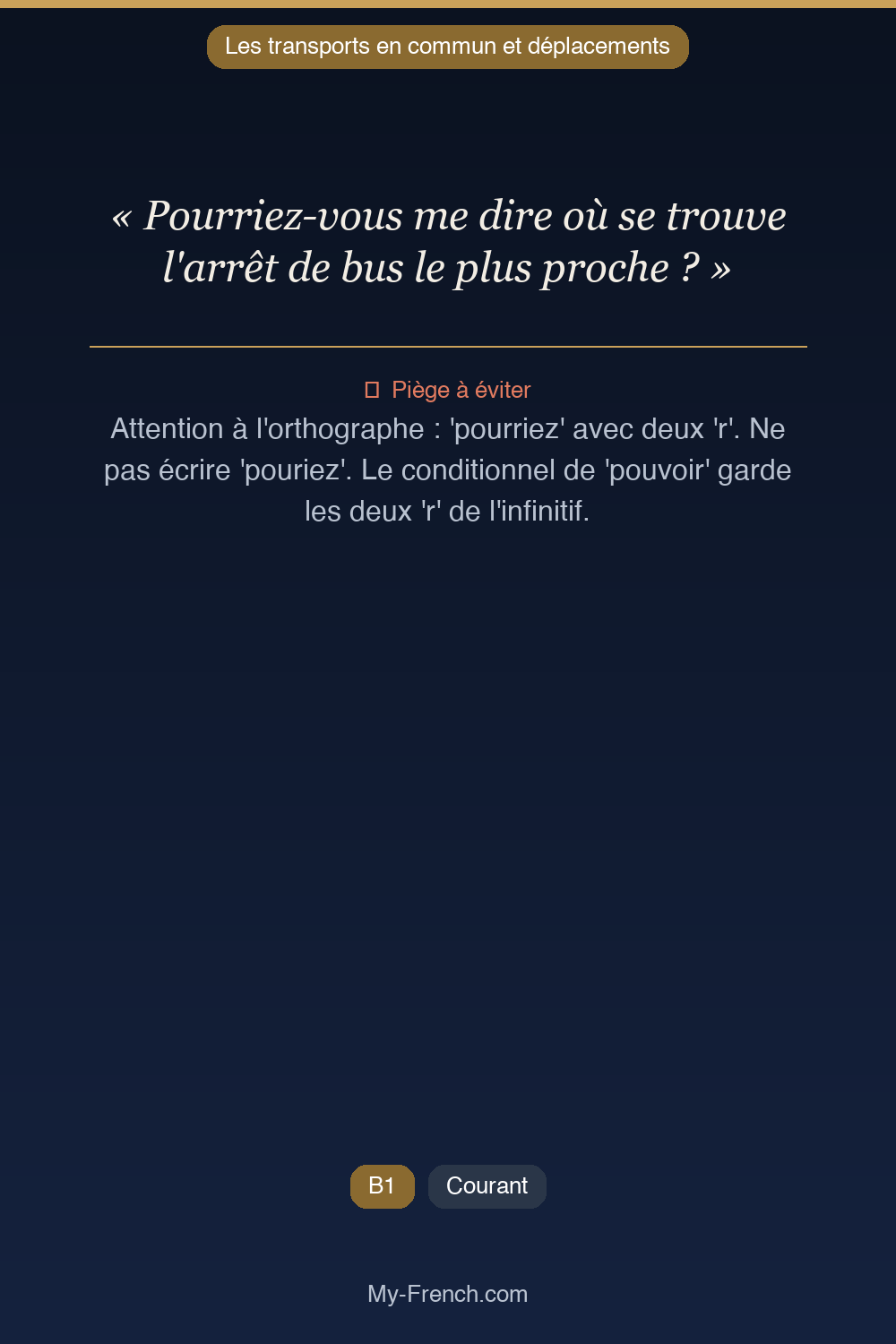 Français des affaires : « Pourriez-vous me dire où se trouve l'arrêt de bus le plus proche ? »