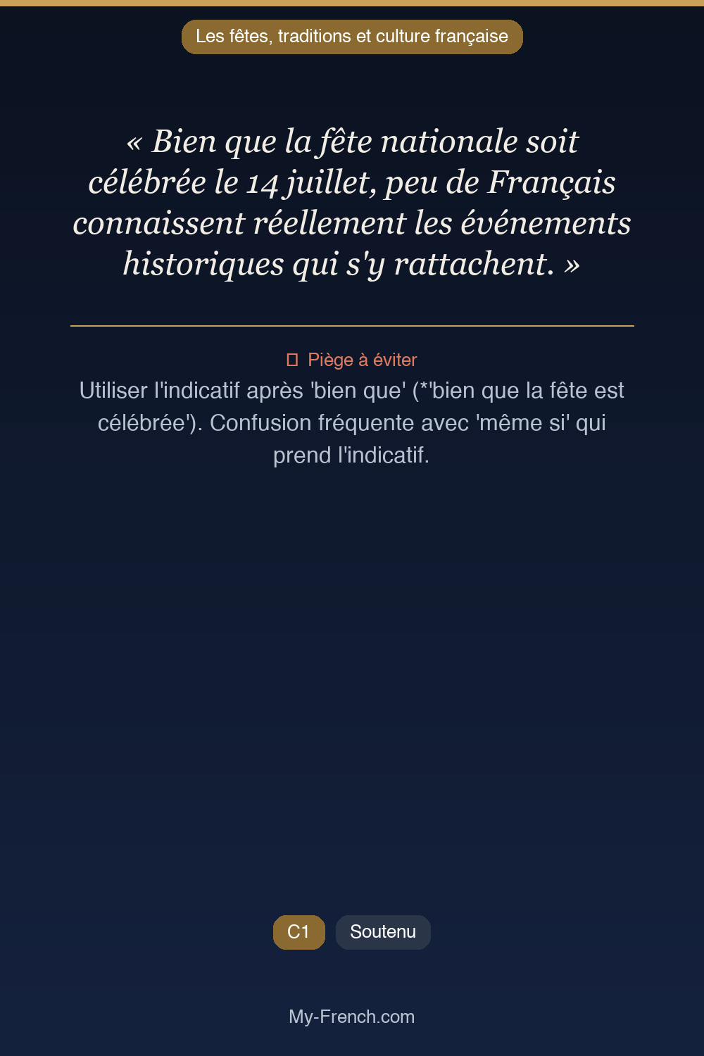 Français des affaires : « Bien que la fête nationale soit célébrée le 14 juillet, peu de Françai »