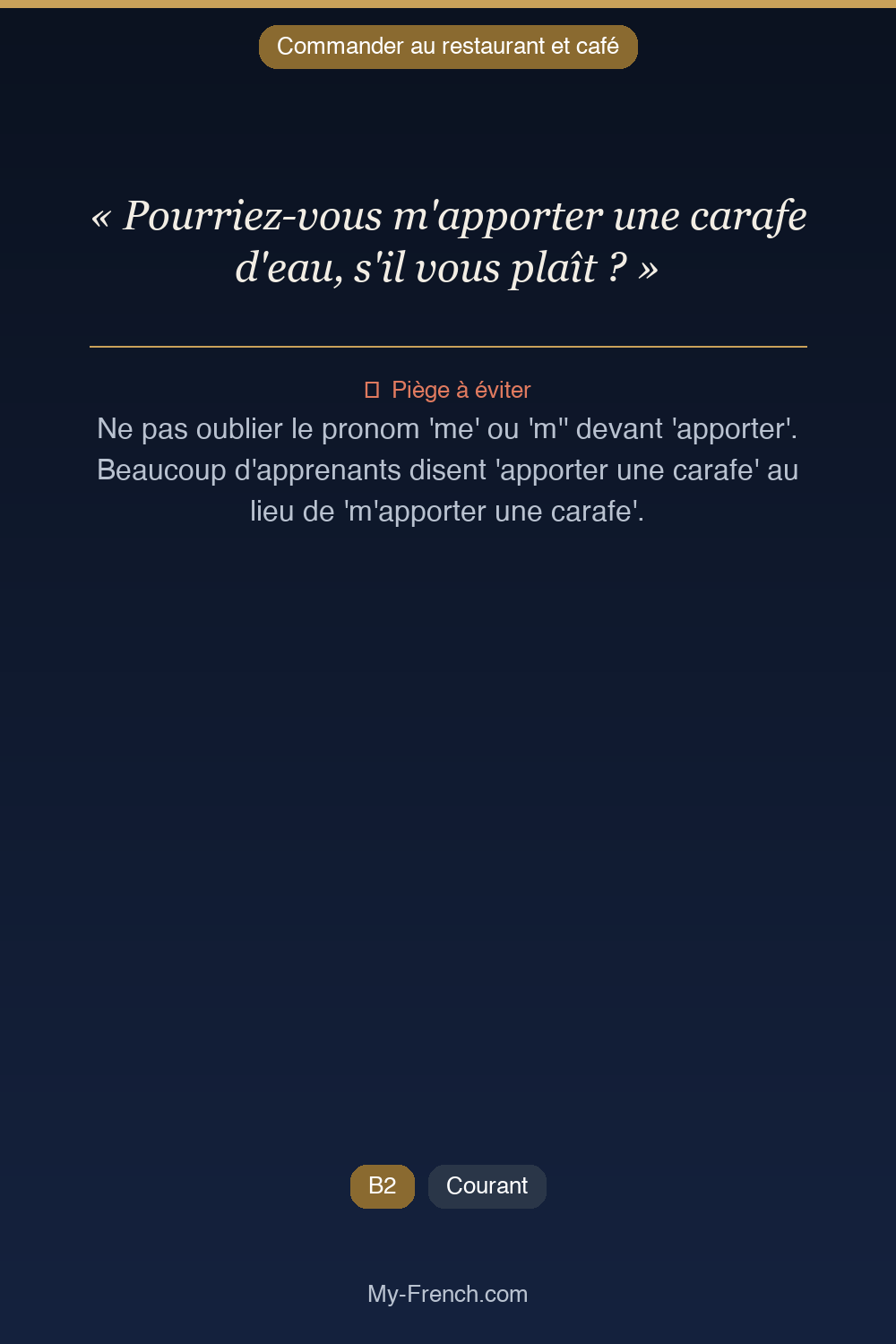 Français des affaires : « Pourriez-vous m'apporter une carafe d'eau, s'il vous plaît ? »