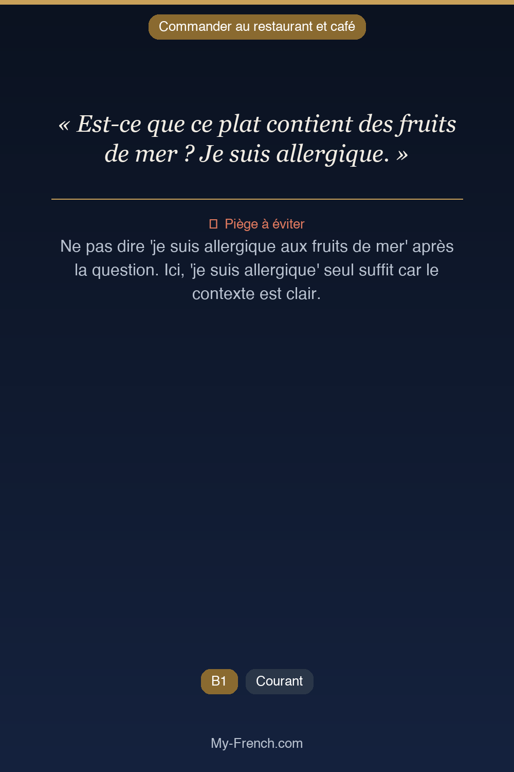 Français des affaires : « Est-ce que ce plat contient des fruits de mer ? Je suis allergique. »