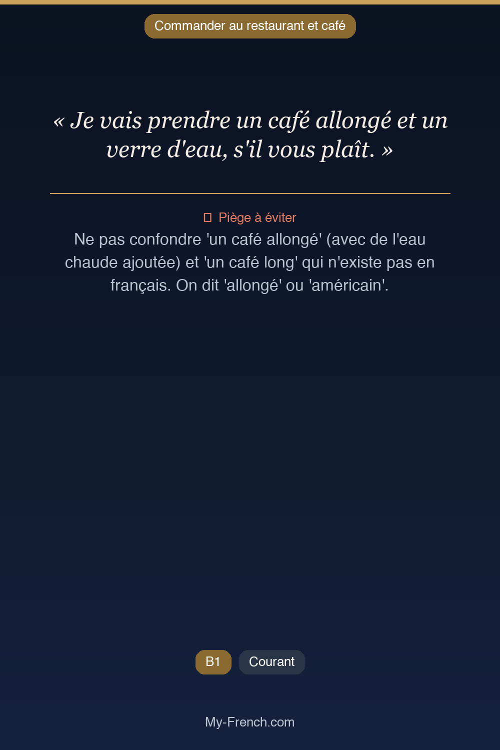 Français des affaires : « Je vais prendre un café allongé et un verre d'eau, s'il vous plaît. »