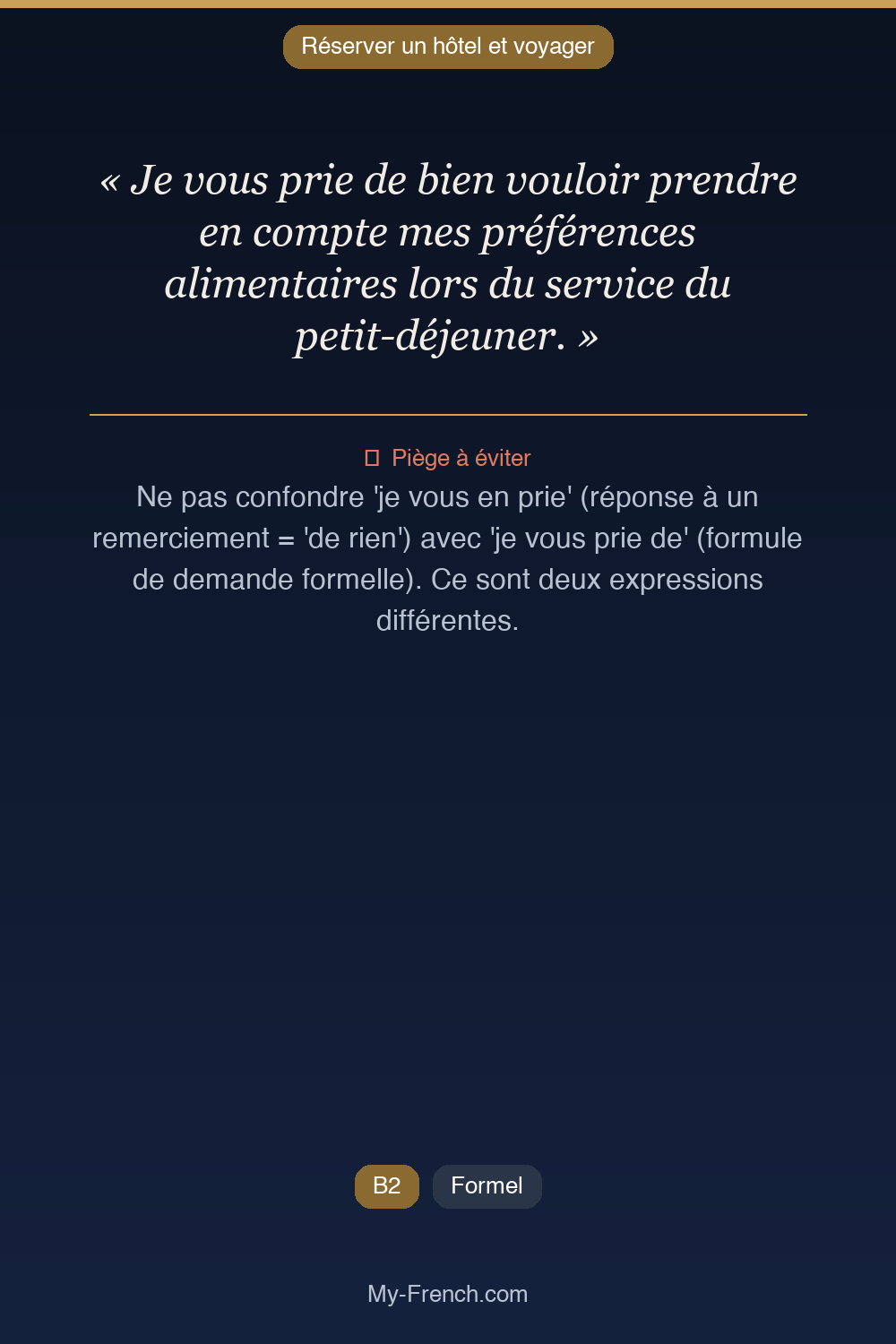 Français des affaires : « Je vous prie de bien vouloir prendre en compte mes préférences aliment »
