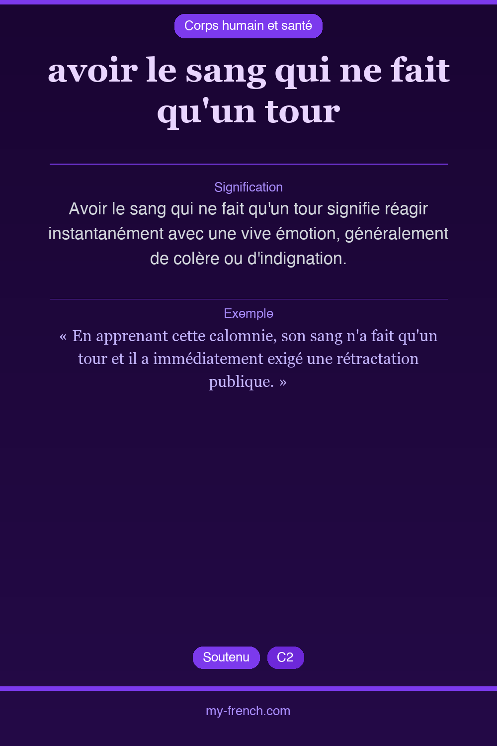 avoir le sang qui ne fait qu'un tour : que veut dire cette expression ?