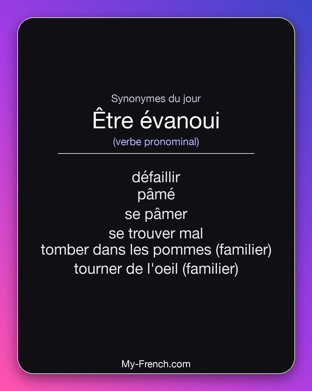 Synonymes de « être évanoui »