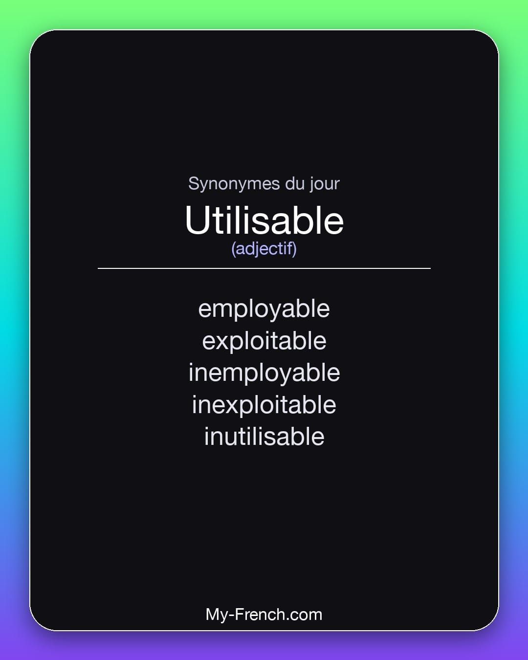 Synonymes de « utilisable »