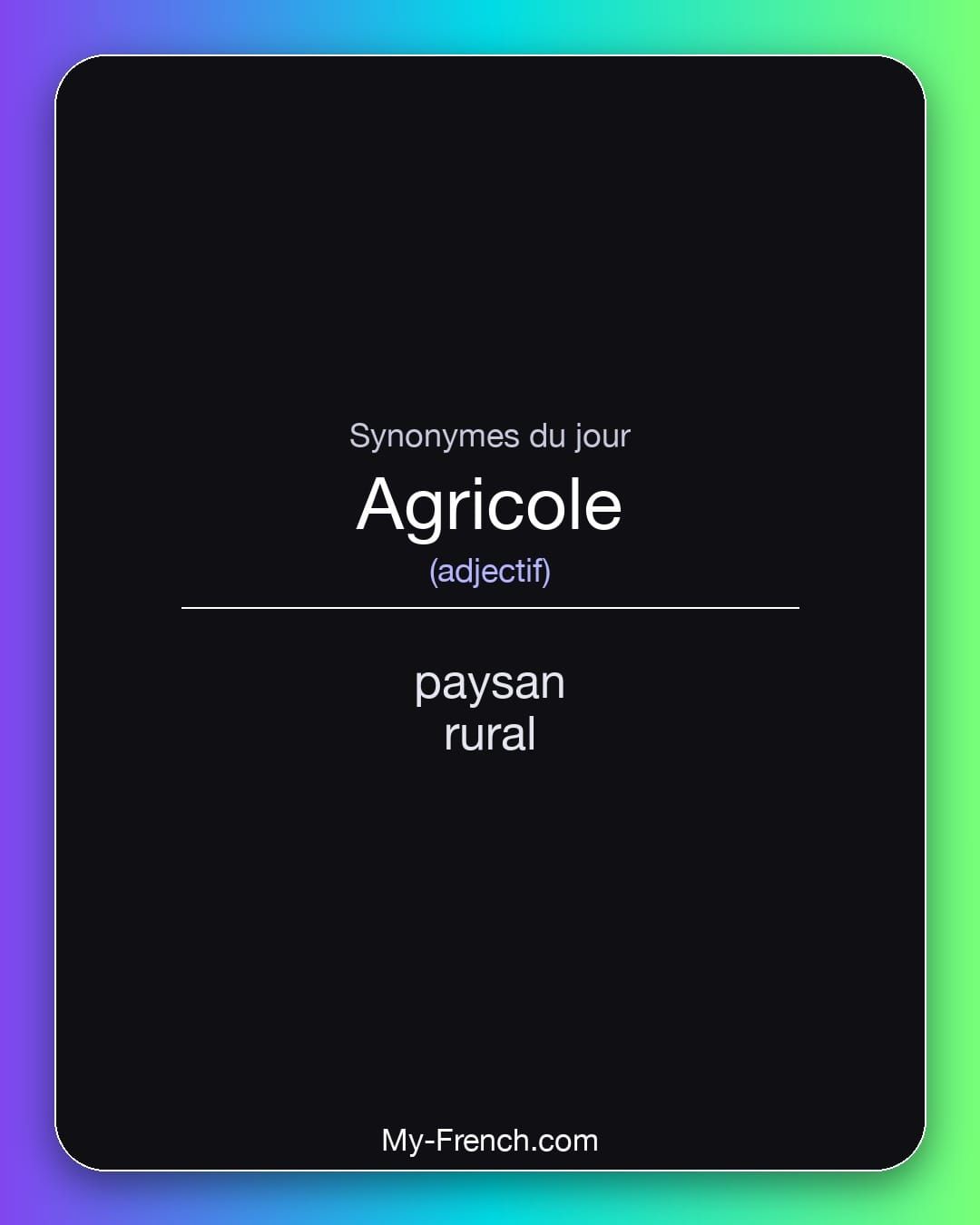 Synonymes de « agricole »