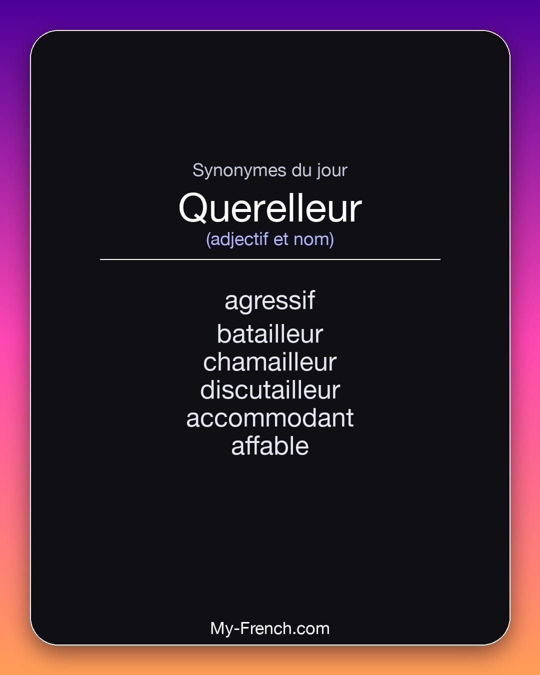 Synonymes de « querelleur »