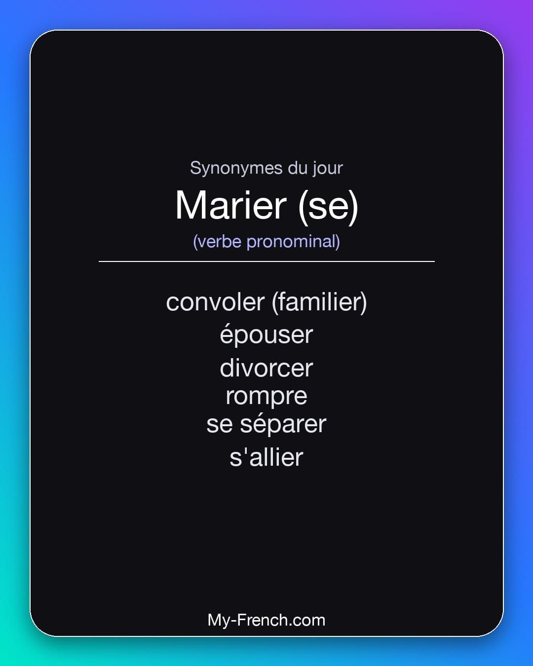 Synonymes de « marier (se) »