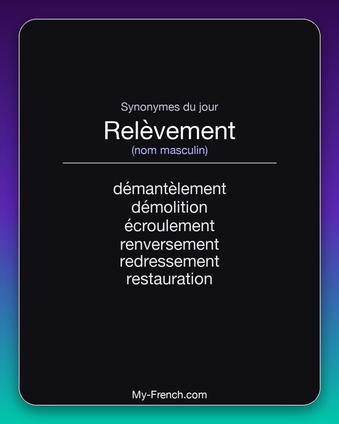 Synonymes de « relèvement »
