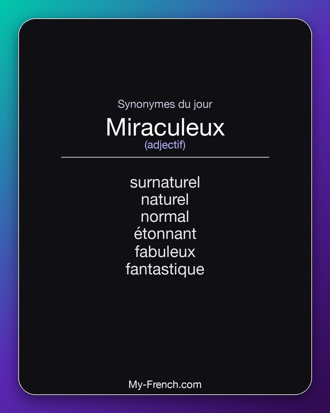 Synonymes de « miraculeux »