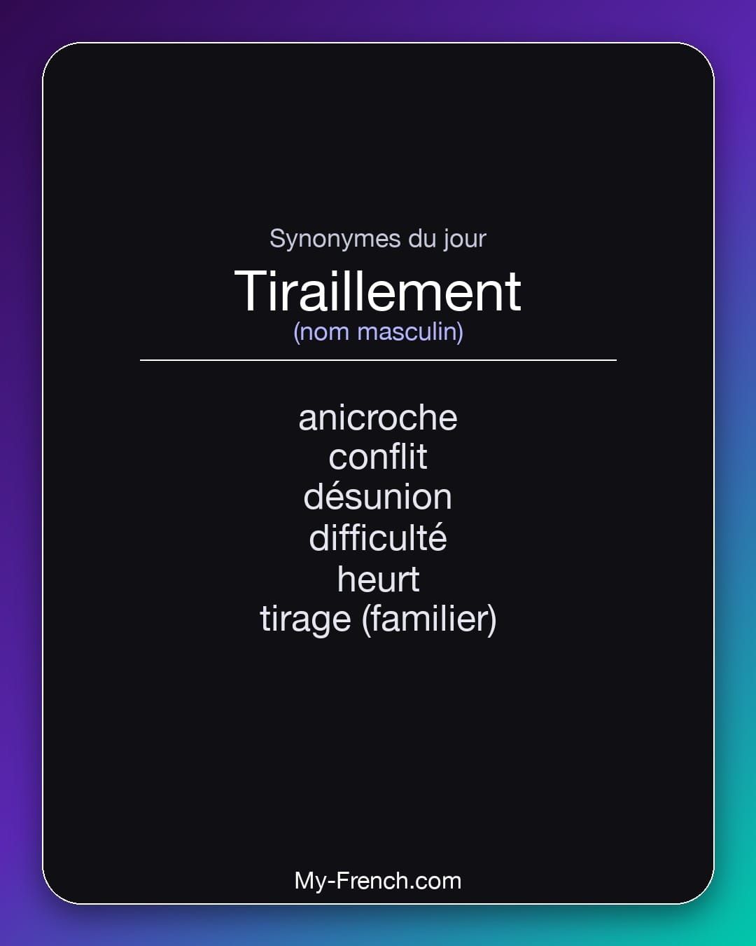 Synonymes de « tiraillement »