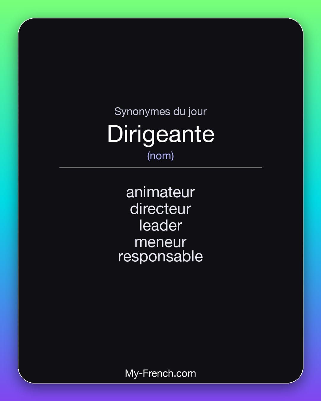 Synonymes de « dirigeante »