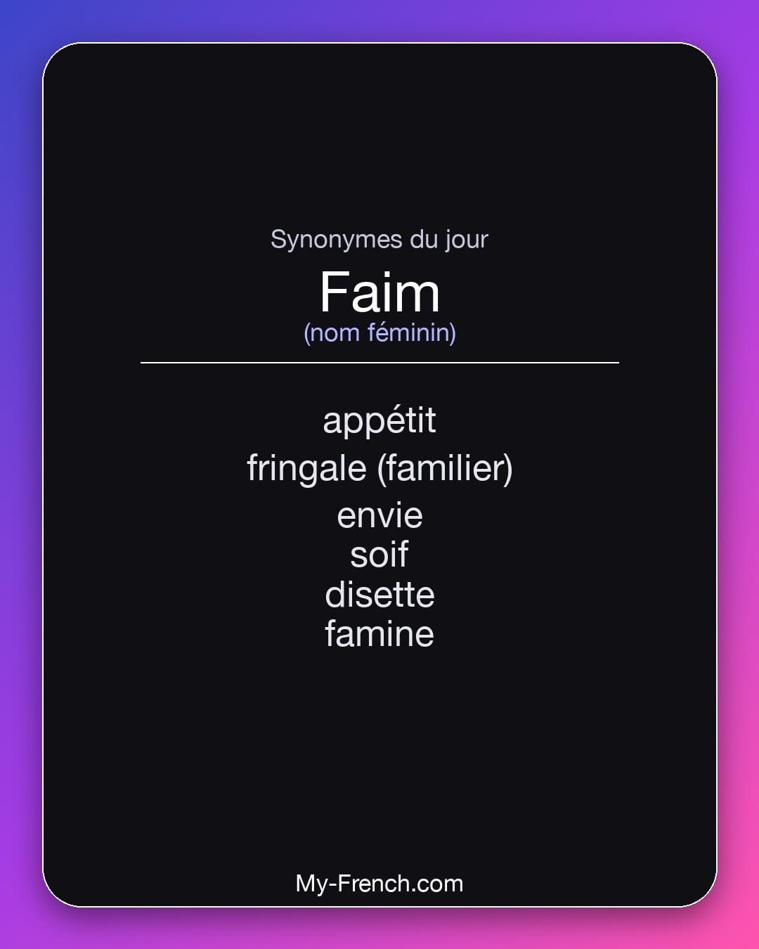Synonymes de « faim »