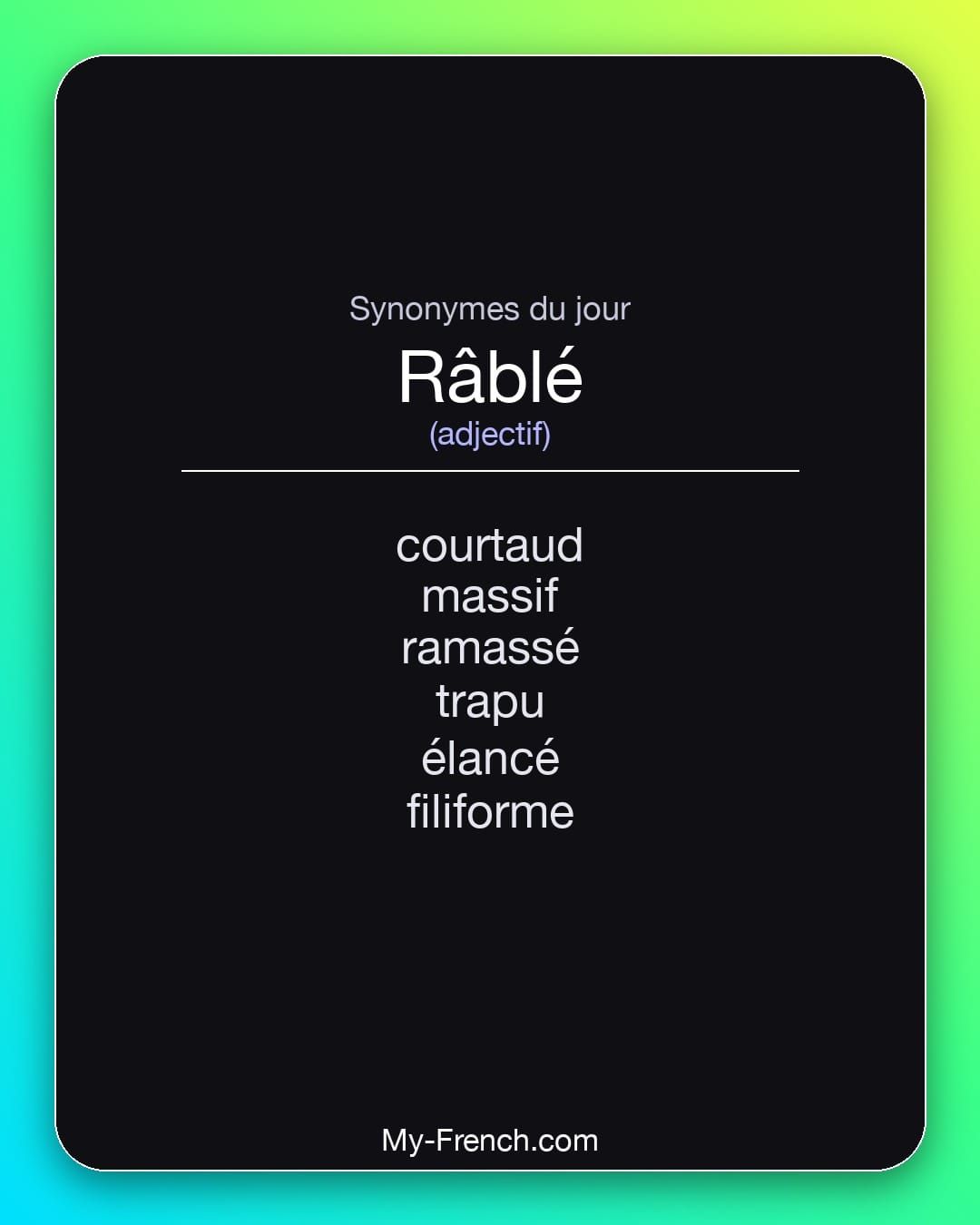 Synonymes de « râblé »