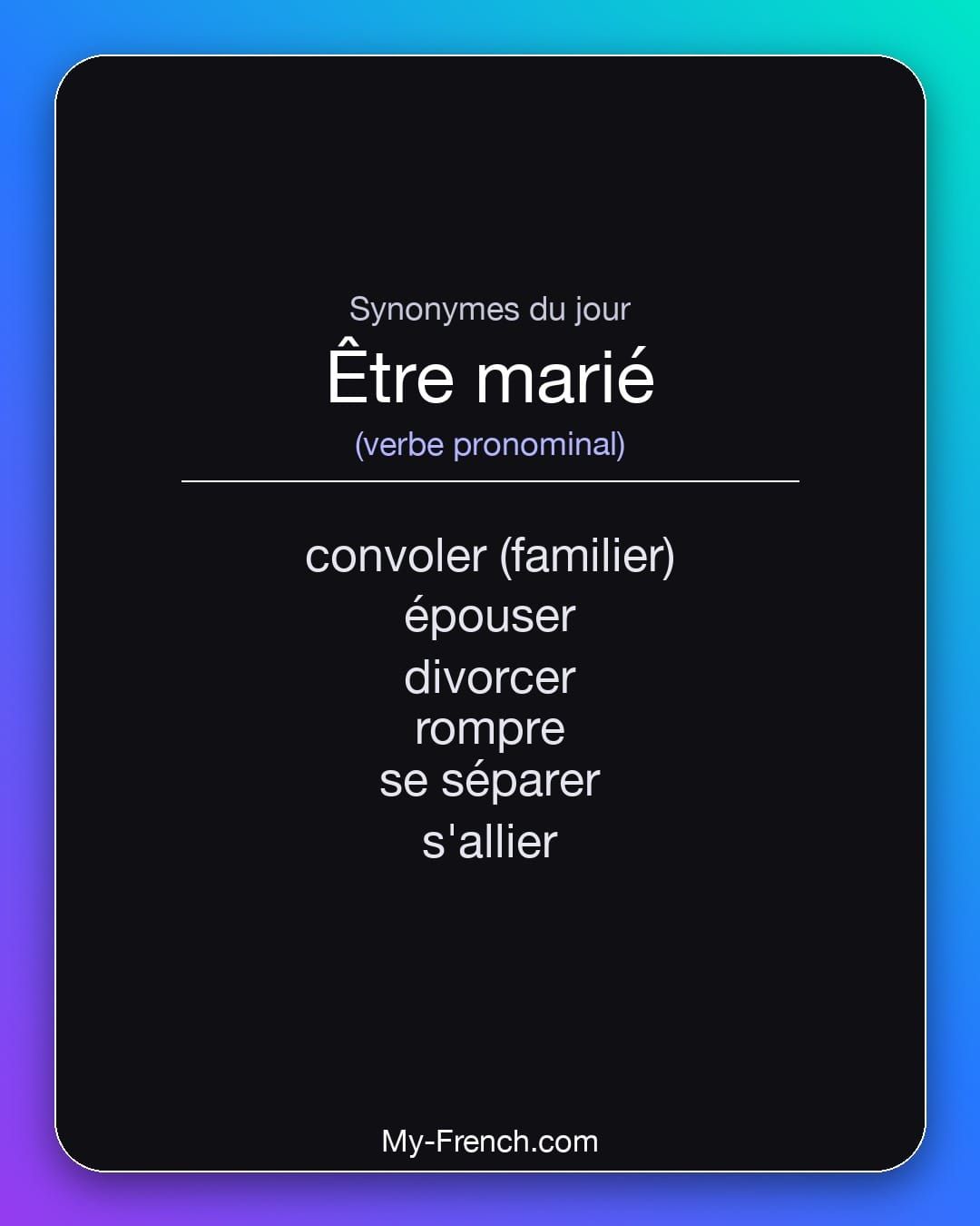 Synonymes de « être marié »