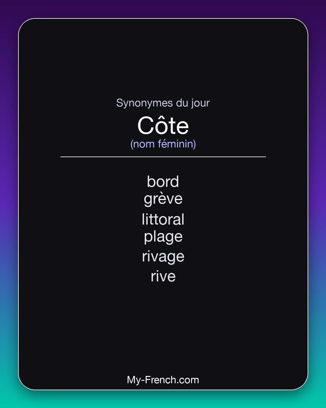 Synonymes de « côte »