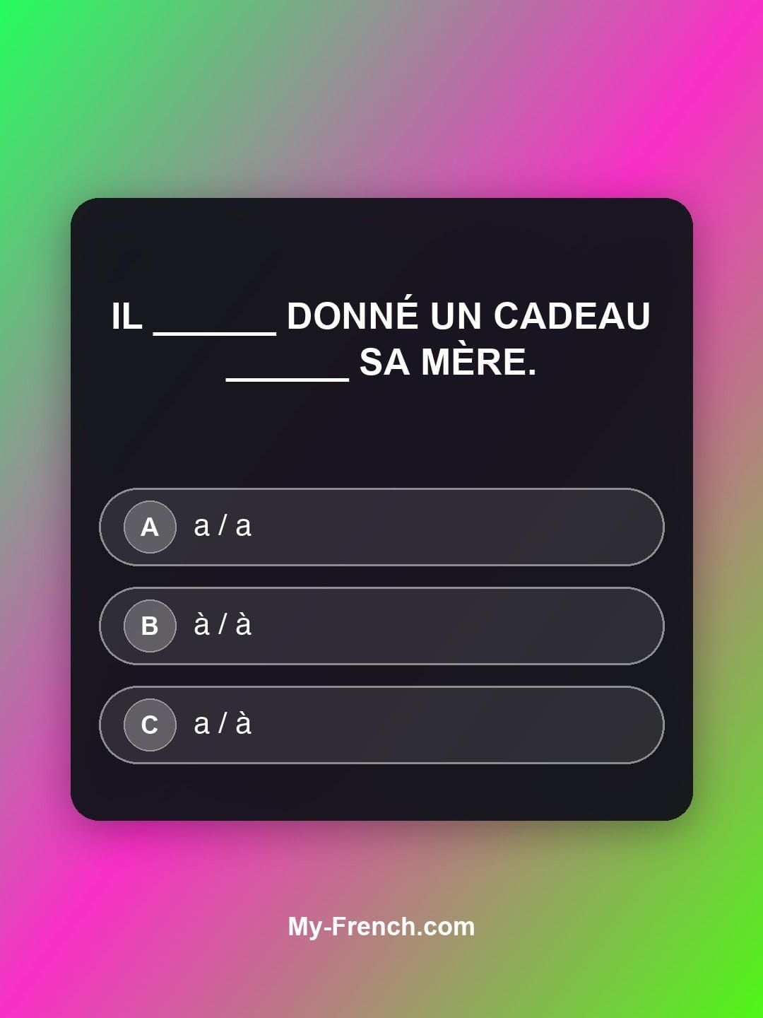 Quiz de français — Niveau A2 : Il ______ donné un cadeau ______ sa mère.