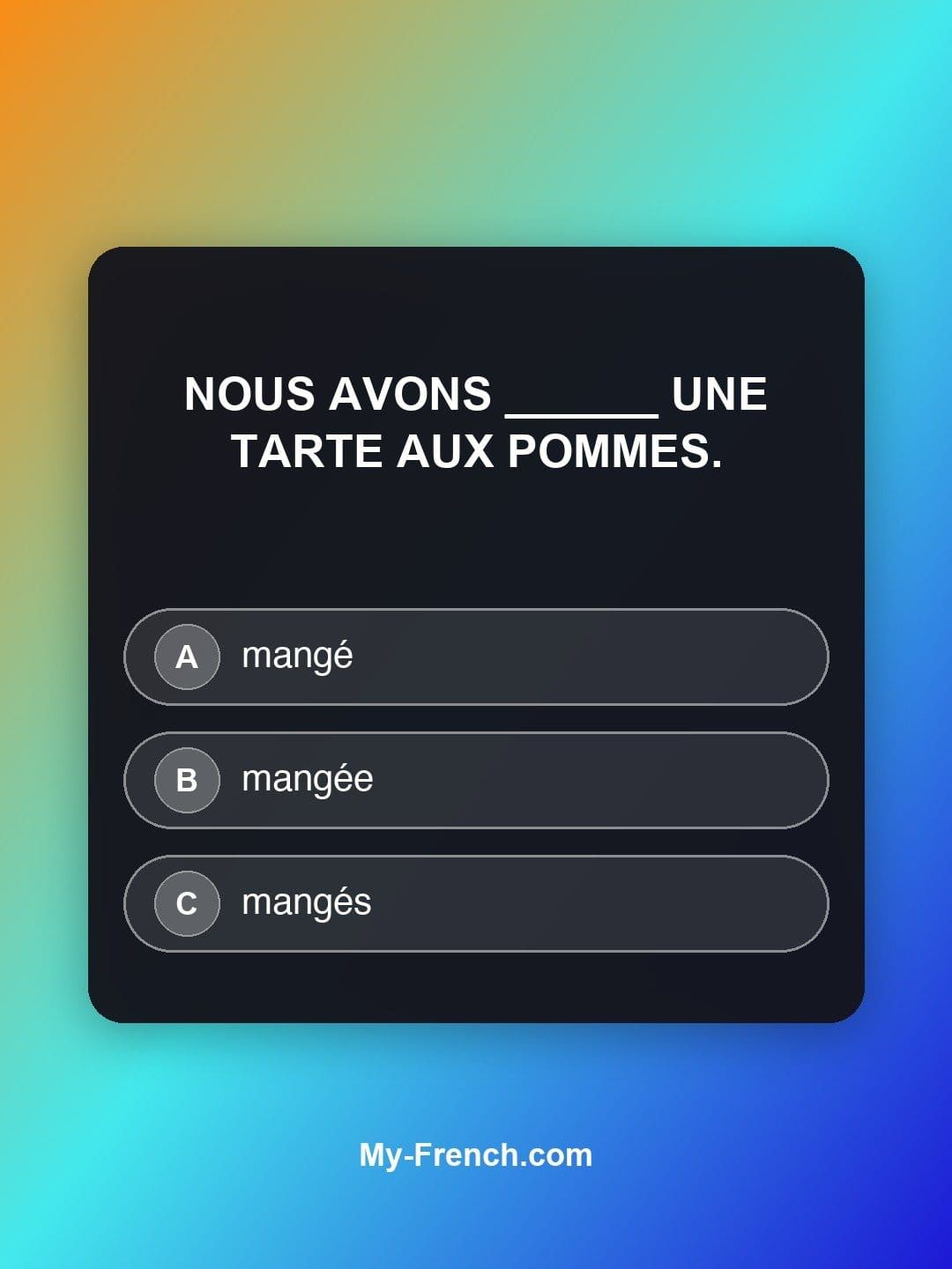 Quiz de français — Niveau A2 : Nous avons ______ une tarte aux pommes.