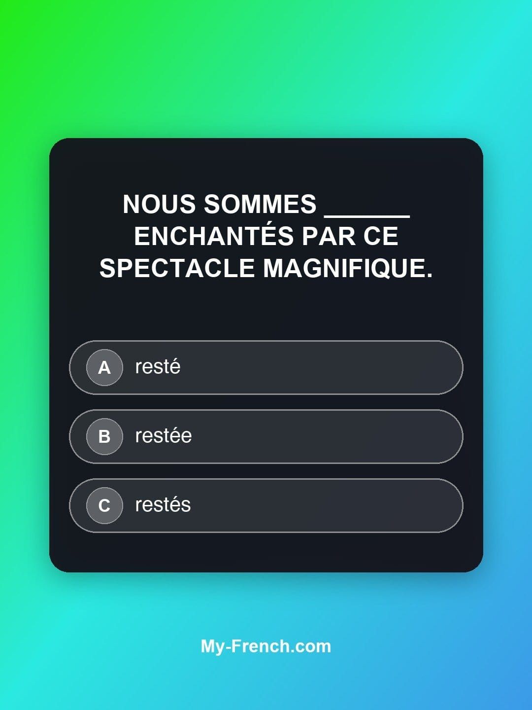 Quiz de français — Niveau B1 : Nous sommes ______ enchantés par ce spectacle magnifique.