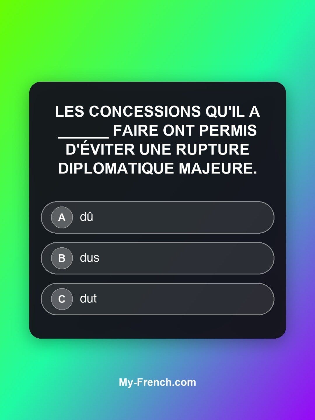 Quiz de français — Niveau C1 : Les concessions qu'il a ______ faire ont permis d'éviter une rupture d