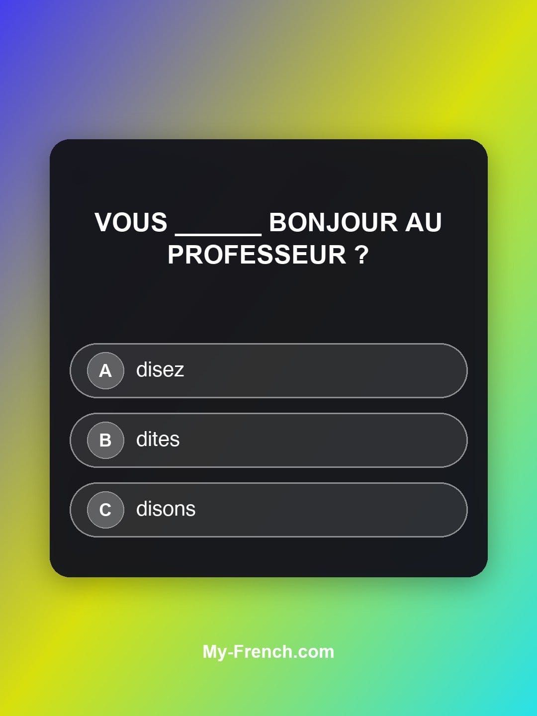 Quiz de français — Niveau A1 : Vous ______ bonjour au professeur ?