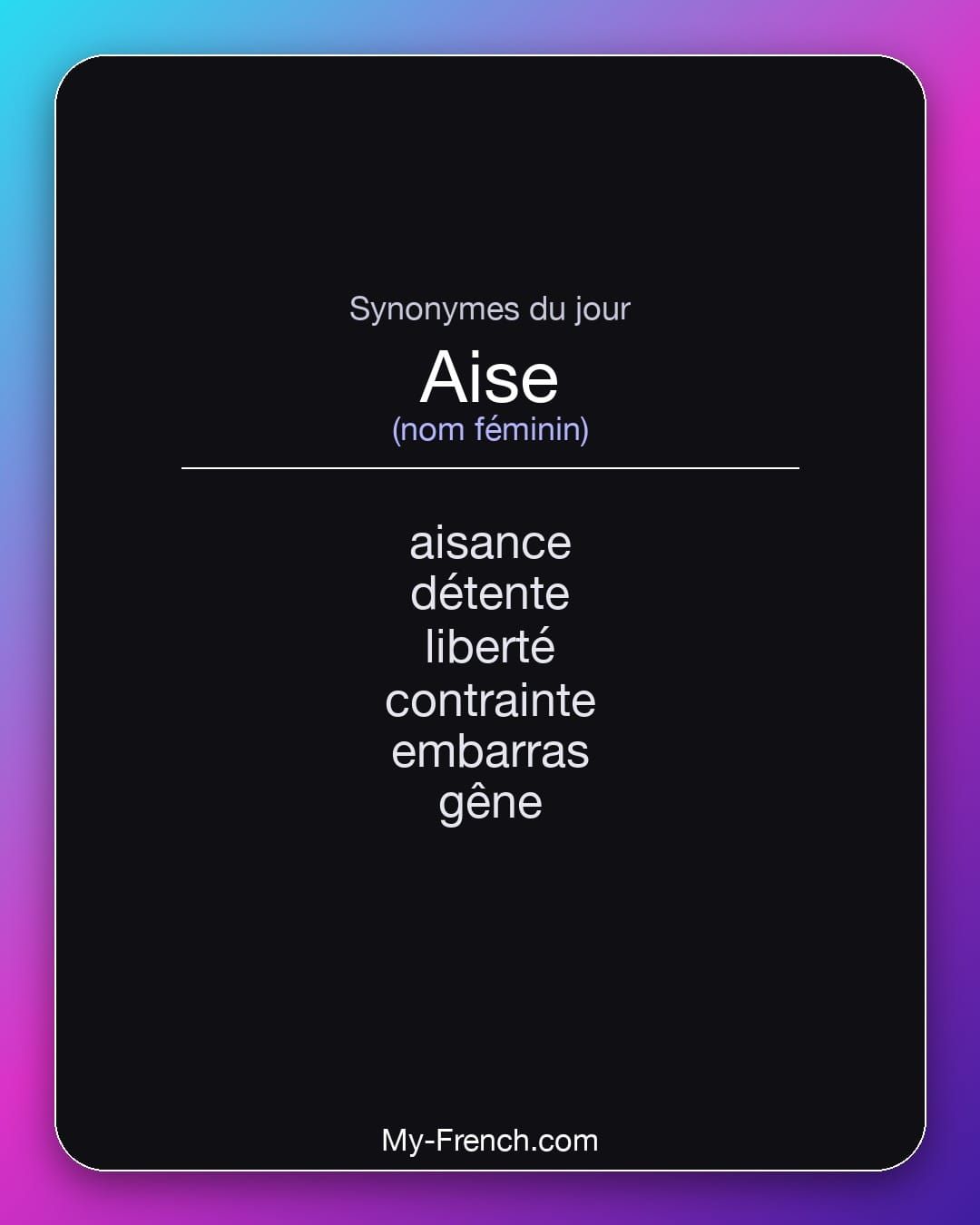 Synonymes de « aise »
