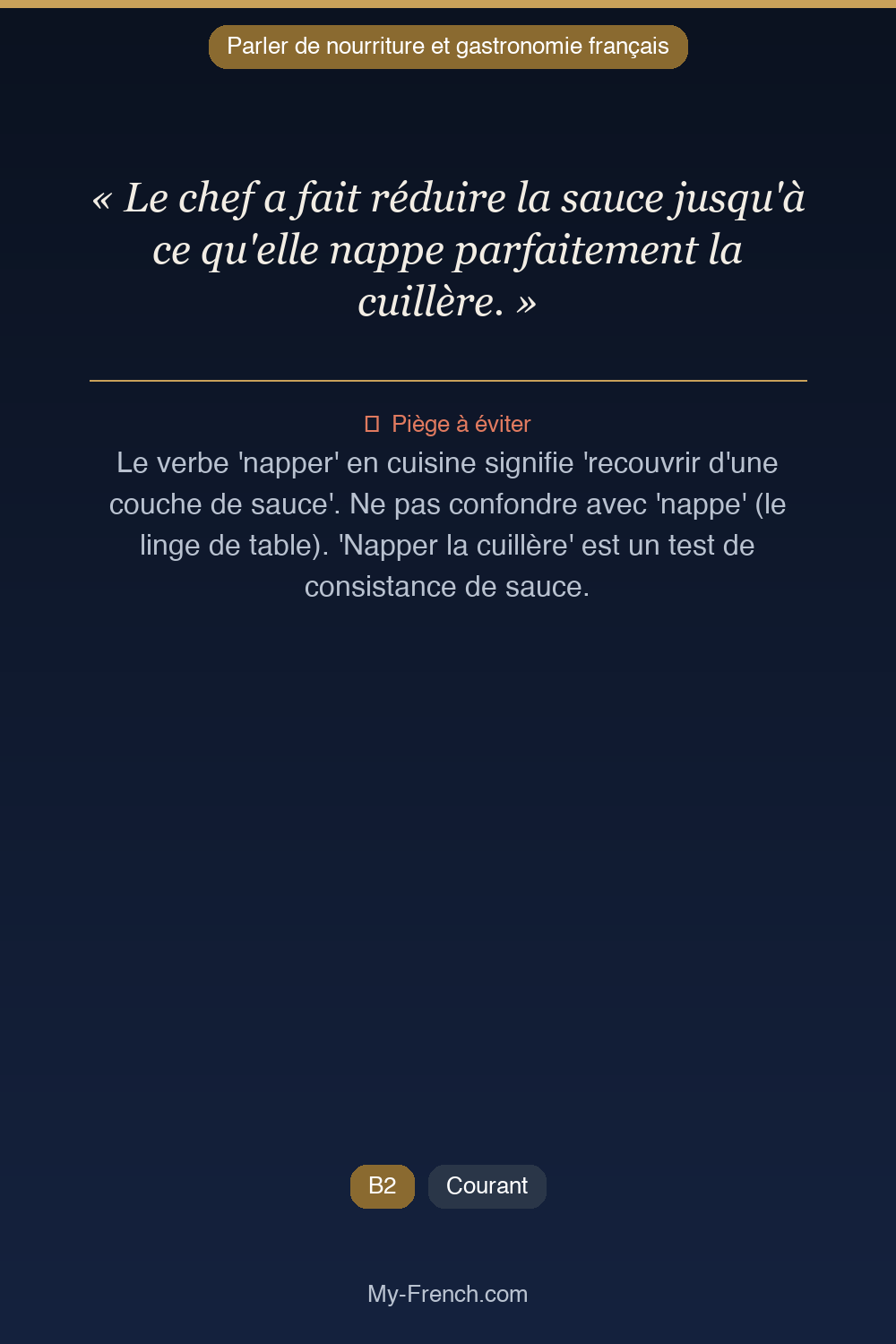 Français des affaires : « Le chef a fait réduire la sauce jusqu'à ce qu'elle nappe parfaitement  »
