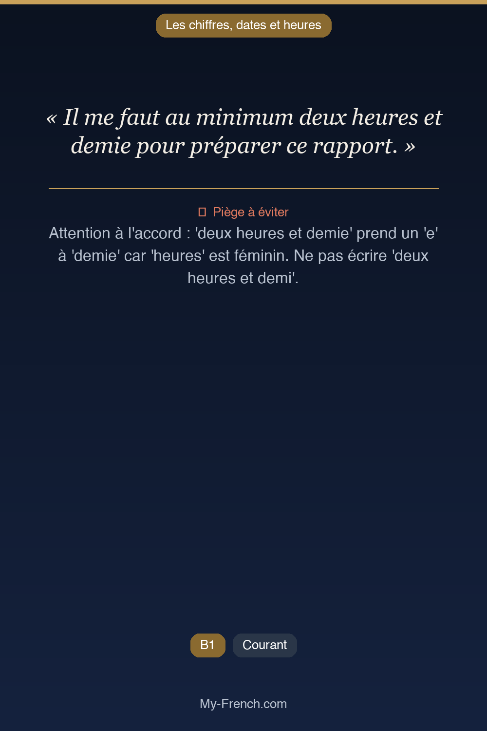 Français des affaires : « Il me faut au minimum deux heures et demie pour préparer ce rapport. »