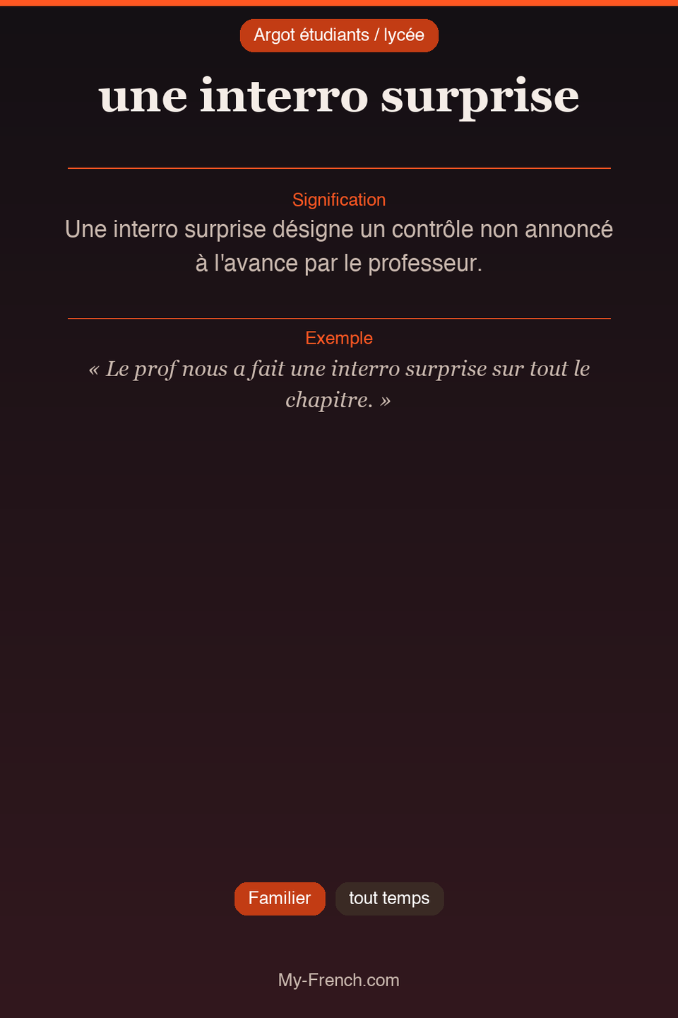 Argot français : « une interro surprise »