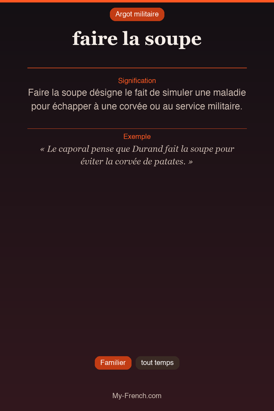 Argot français : « faire la soupe »