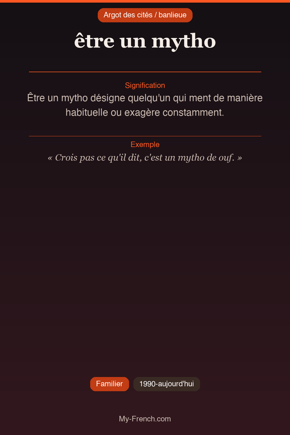 Argot français : « être un mytho »