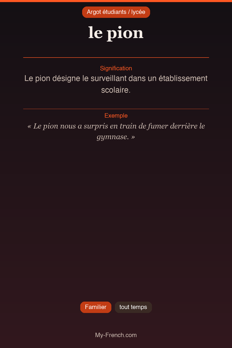 Argot français : « le pion »