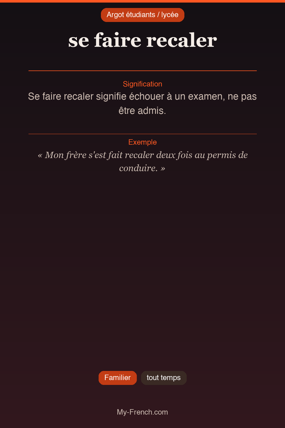 Argot français : « se faire recaler »