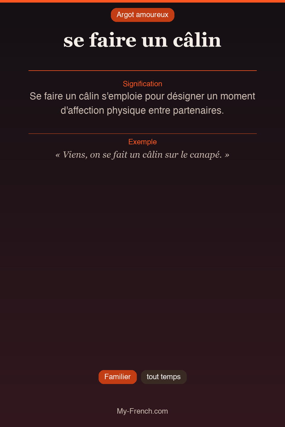 Argot français : « se faire un câlin »