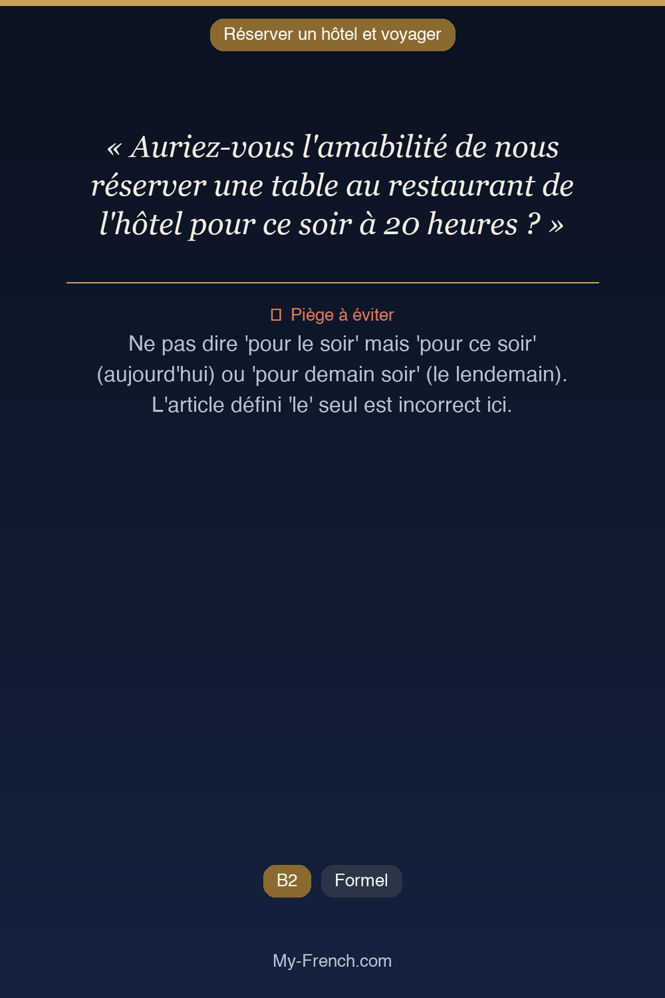 Français des affaires : « Auriez-vous l'amabilité de nous réserver une table au restaurant de l' »