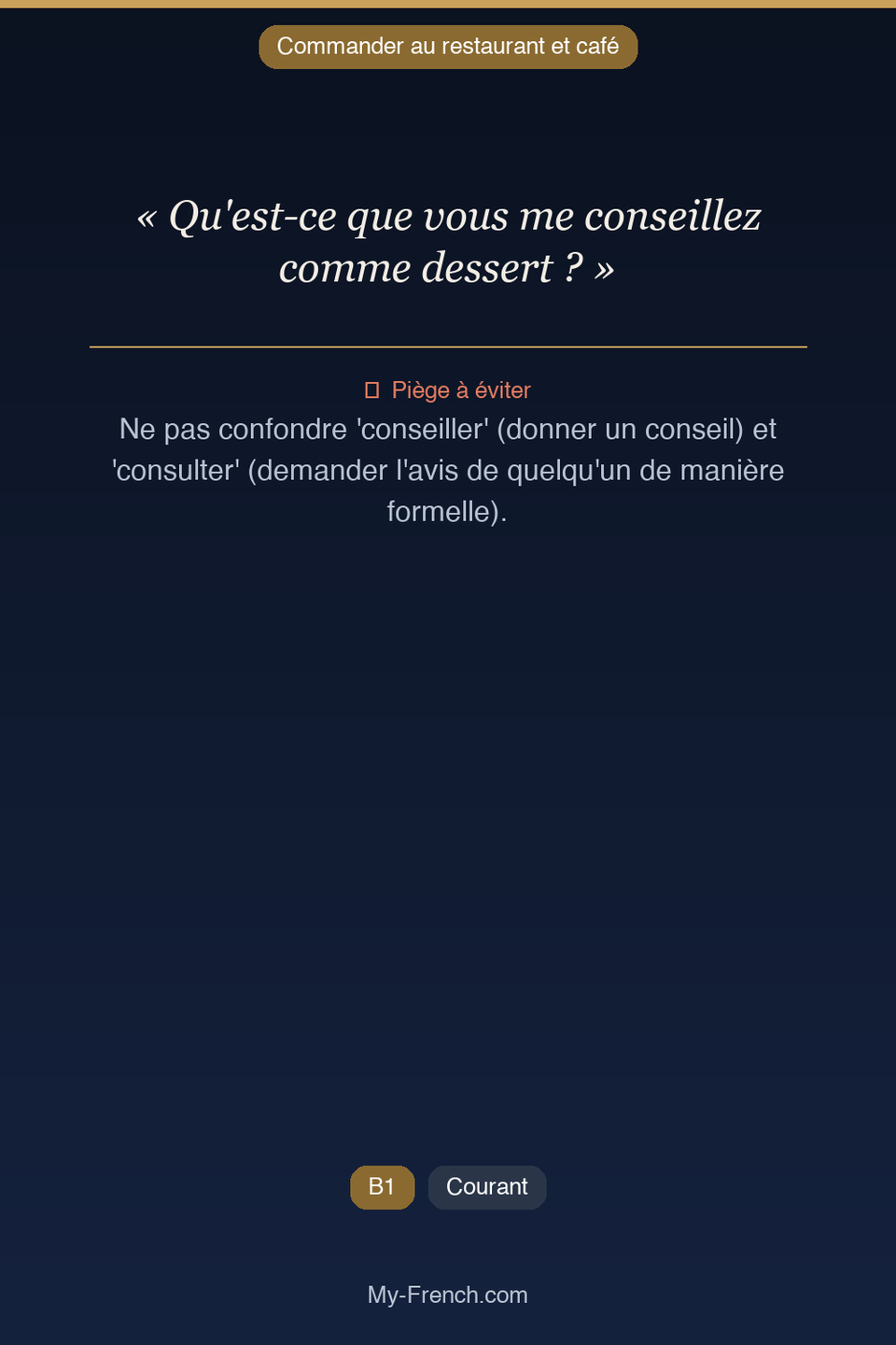 Français des affaires : « Qu'est-ce que vous me conseillez comme dessert ? »