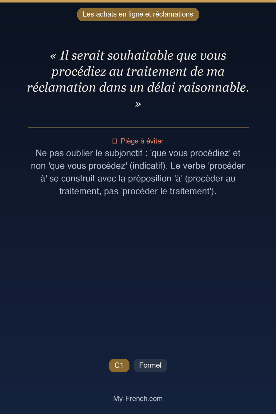 Français des affaires : « Il serait souhaitable que vous procédiez au traitement de ma réclamati »