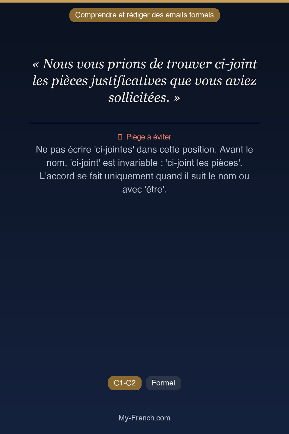 Français des affaires : « Nous vous prions de trouver ci-joint les pièces justificatives que vou »